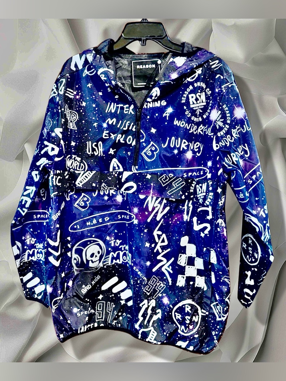 Reason NWT Colorful Cosmic Graphic Quarter Zip Pullover Wind Breaker size Large